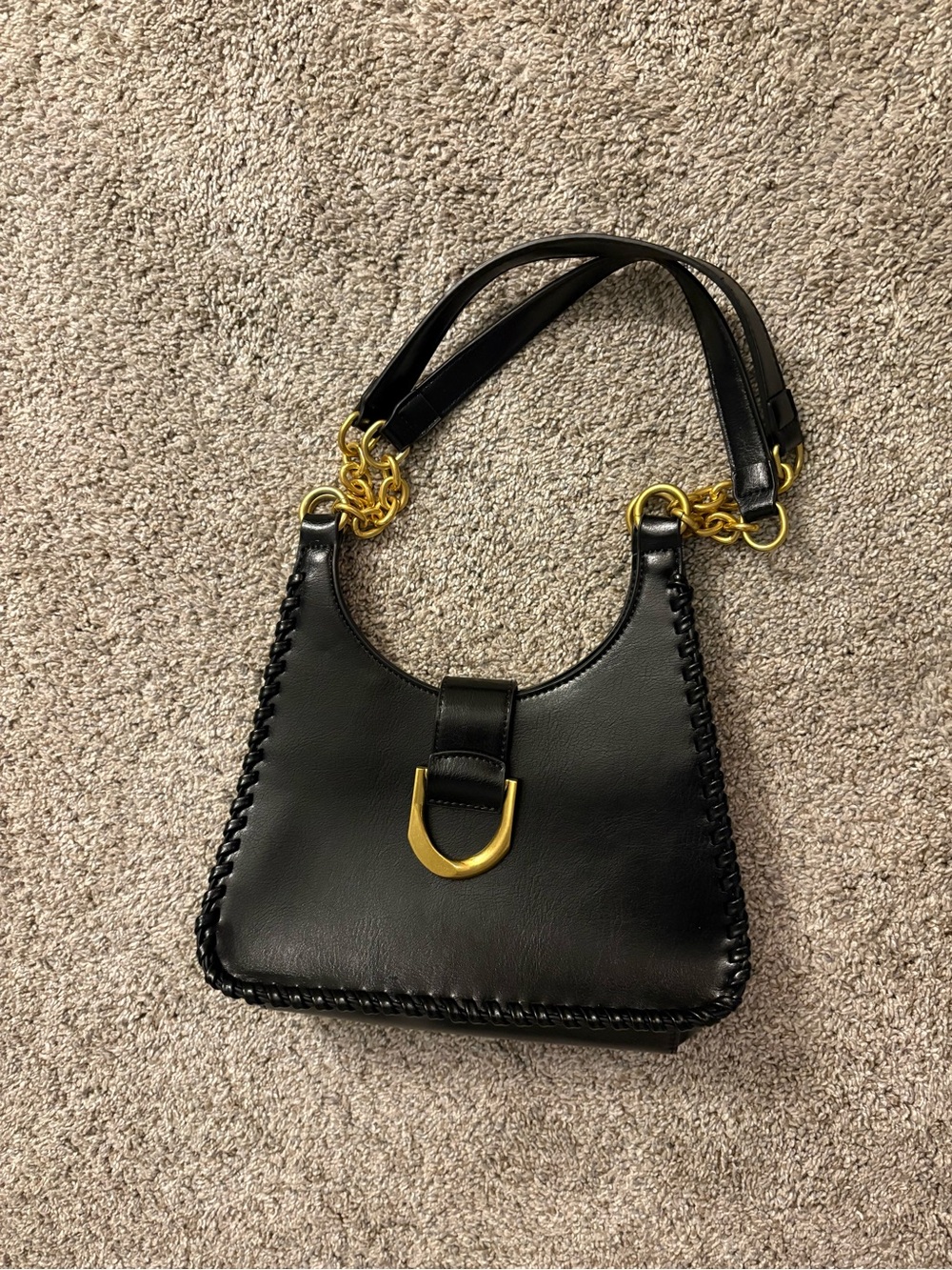 T.J.Maxx Black Mini Shoulder Bag with Gold Chain Accents